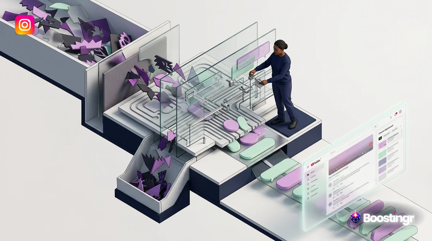 An abstract image representing AI identifying and isolating a disruptive comment from a stream of positive community engagement.