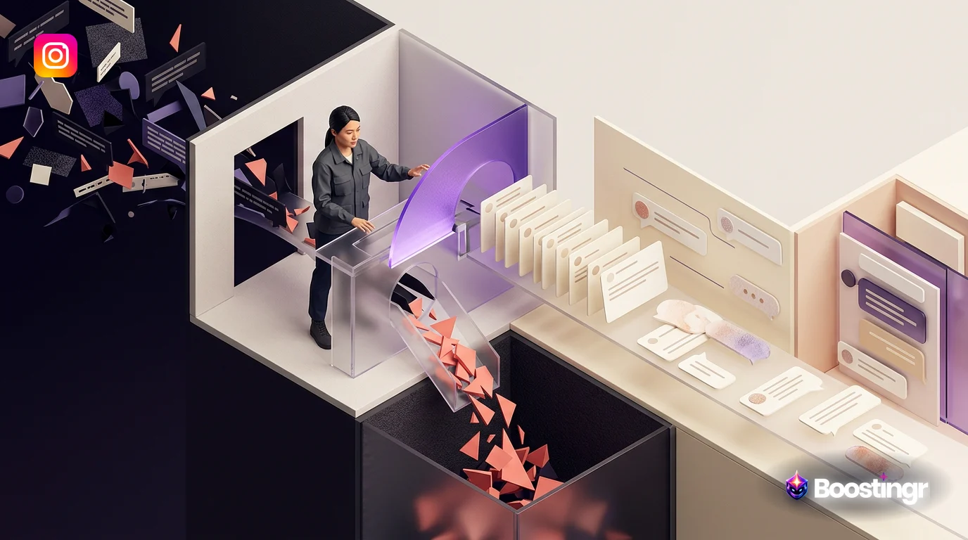 A futuristic command center dashboard showing social media comments being analyzed and sorted by AI in real-time.
